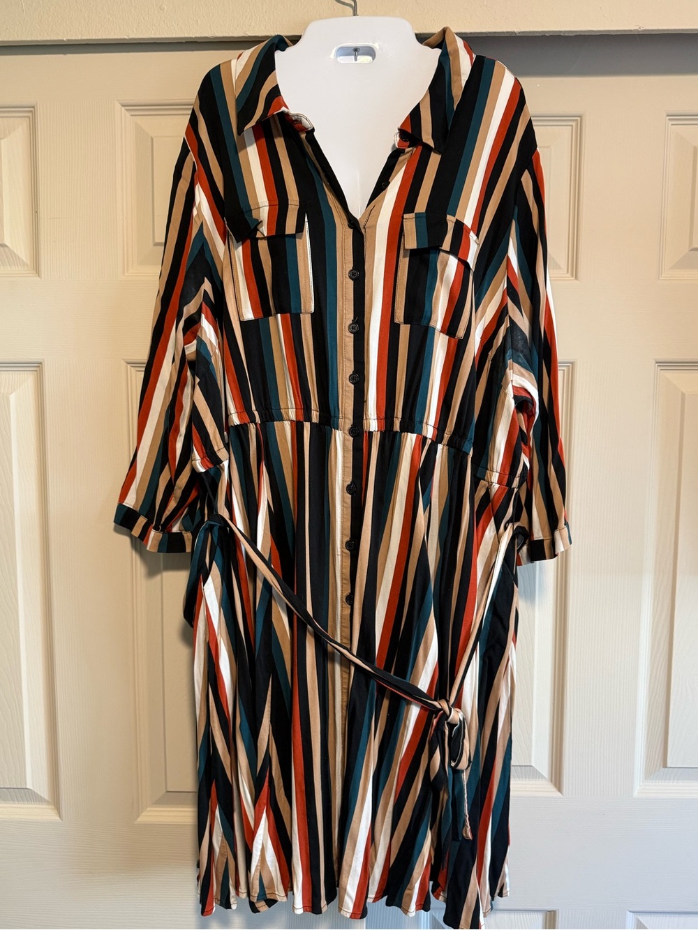 Striped Button-Front Multi Color Shirt Dress